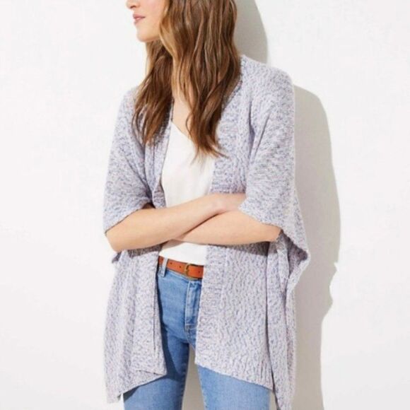 Loft Confetti Wrap Cardigan Sweater Open Front Blue White Pink Women M/L 537856 - Picture 1 of 12